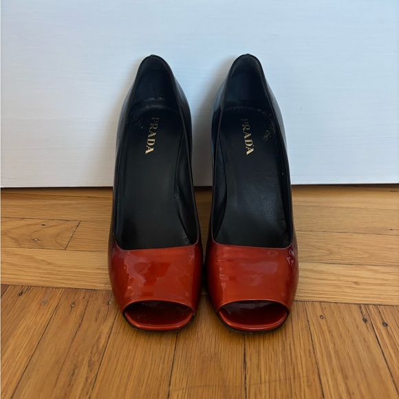 Black and Red Prada Peep Toes, 4-inch Heel - Picture 2 of 8
